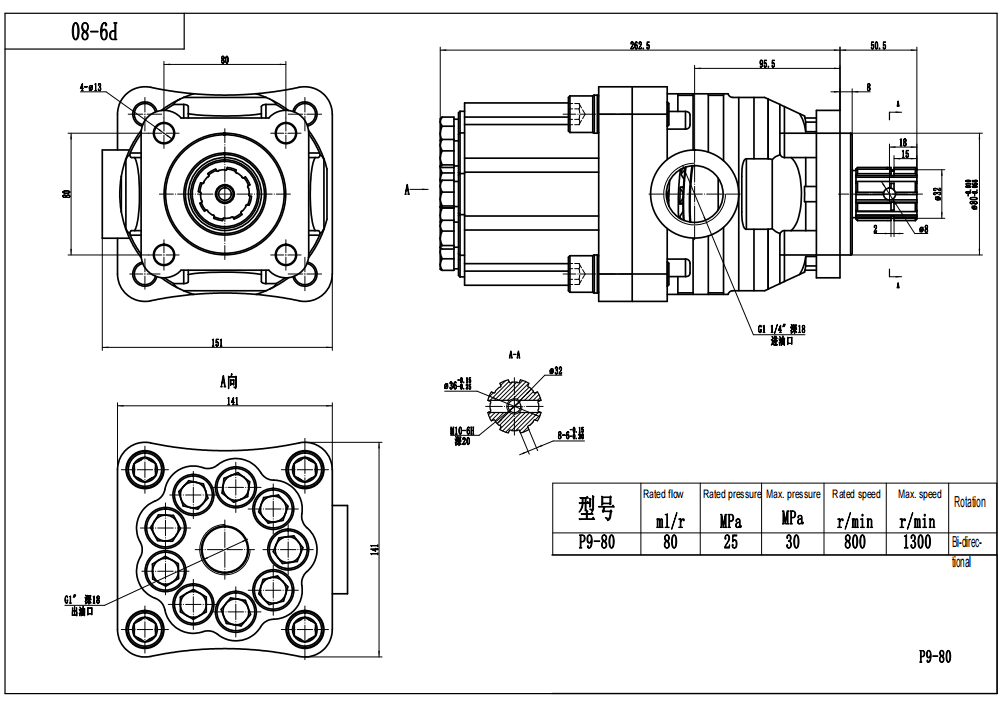 P9-80 80 cc/rev Hydraulic Piston Pump drawing image