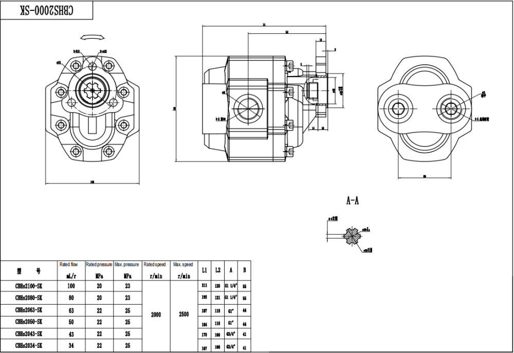 CBHST1-UNI-63 63 cc/rev Hydraulic Gear Pump drawing image