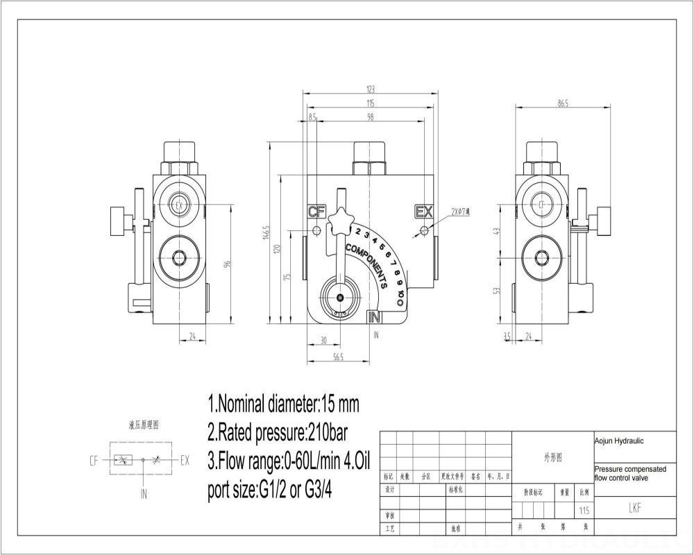 Hydraulic Spool Valve High Pressure LKF60 Flow Control Valve: Quality, Performance, Reliability drawing image