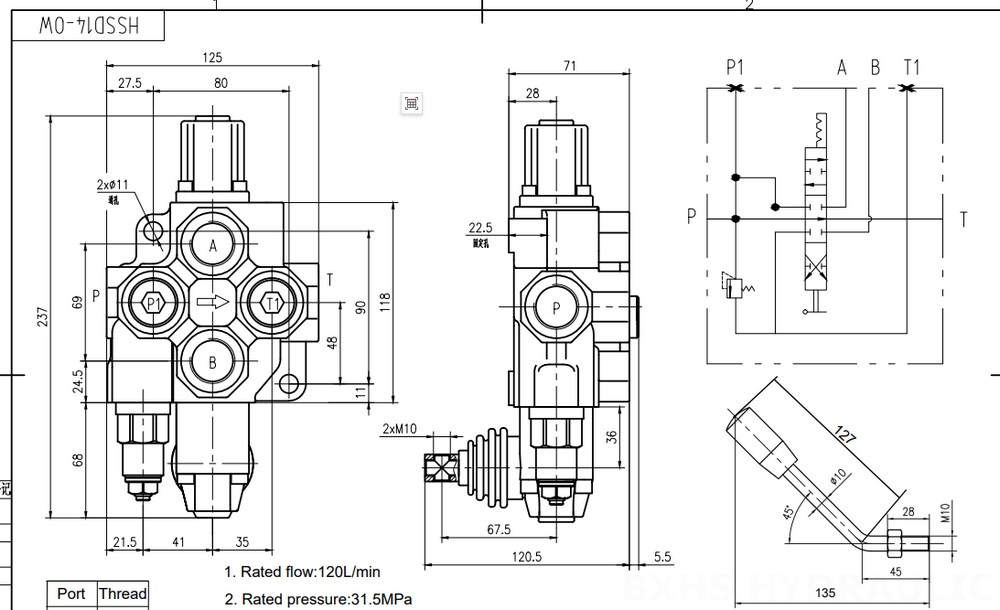 SD14 Manual 1 Spool Monoblock Directional Valve drawing image