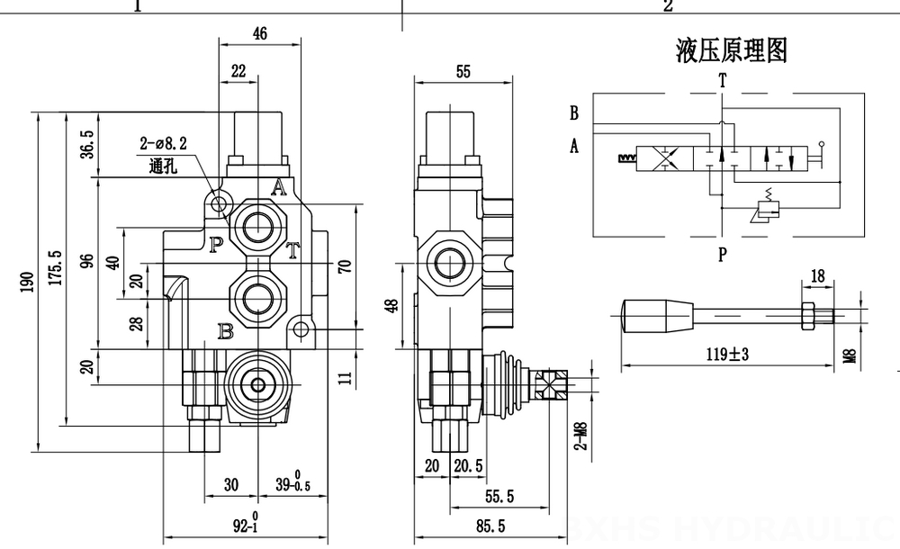 SD4 Manual 1 Spool Monoblock Directional Valve drawing image