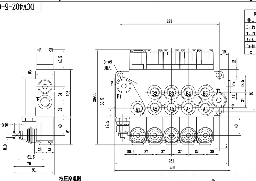 DCV40Z Manual 5 Spool Outrigger Control Valve drawing image