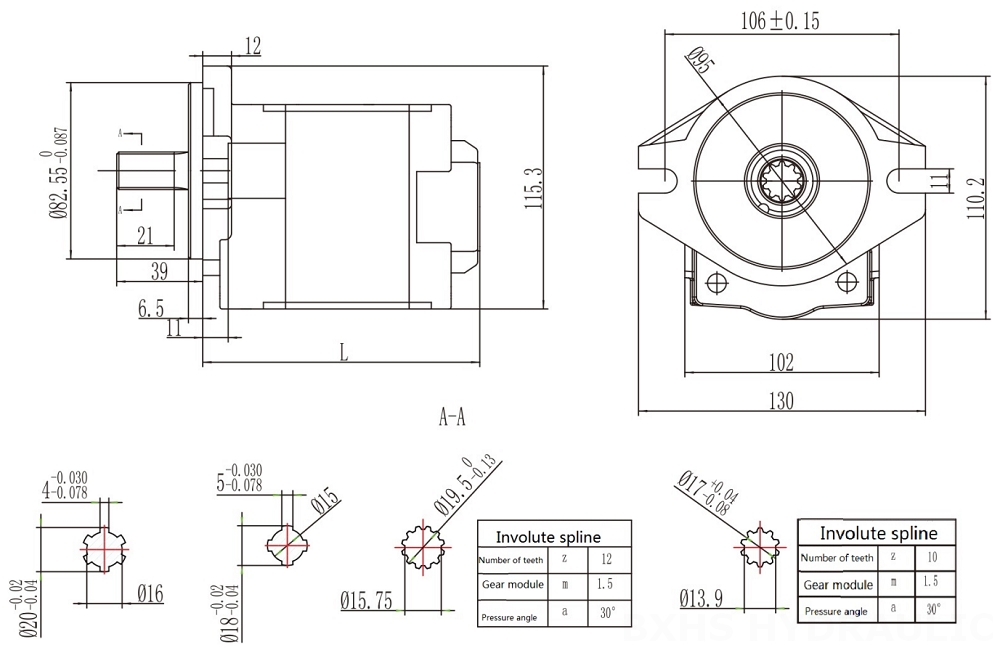 CBHS-F532 32 cc/rev Hydraulic Gear Pump drawing image