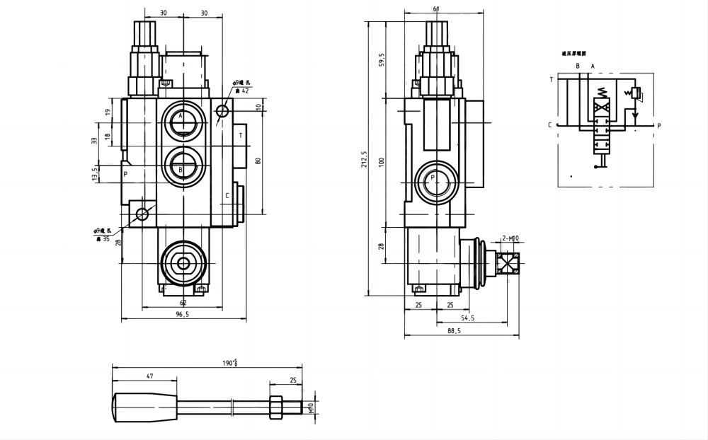 P40-U34 Manual 1 Spool Monoblock Directional Valve drawing image