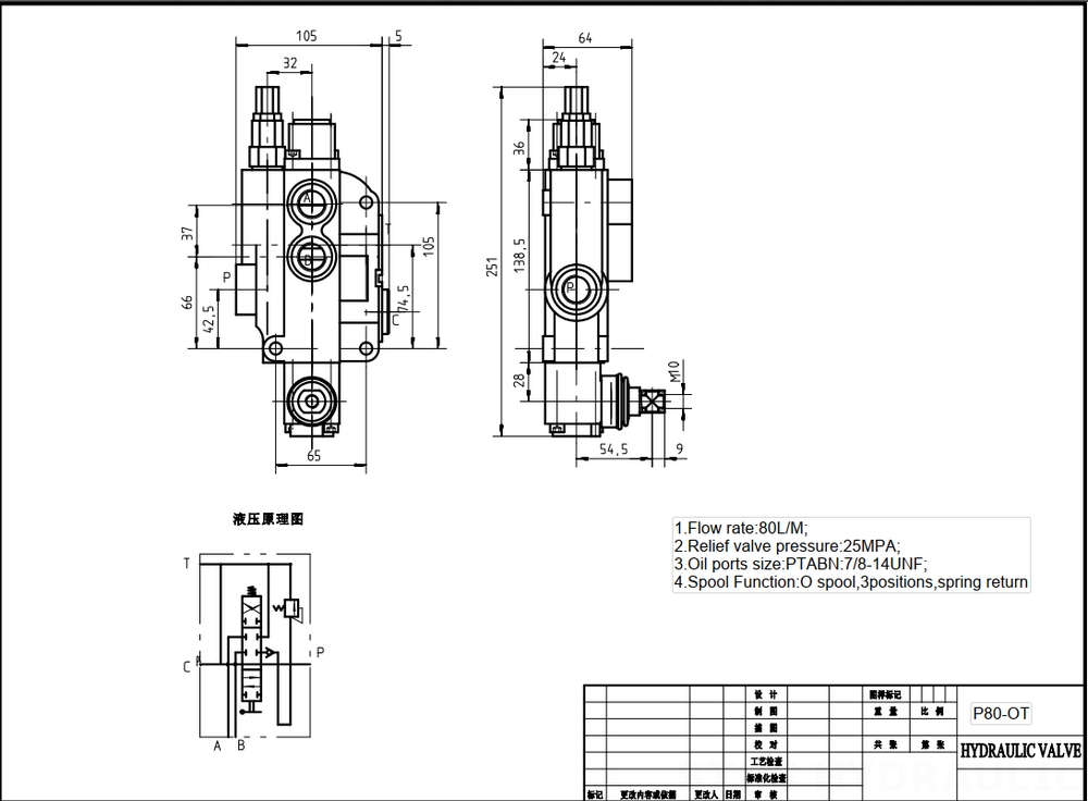 P80-U78 Manual 1 Spool Monoblock Directional Valve drawing image