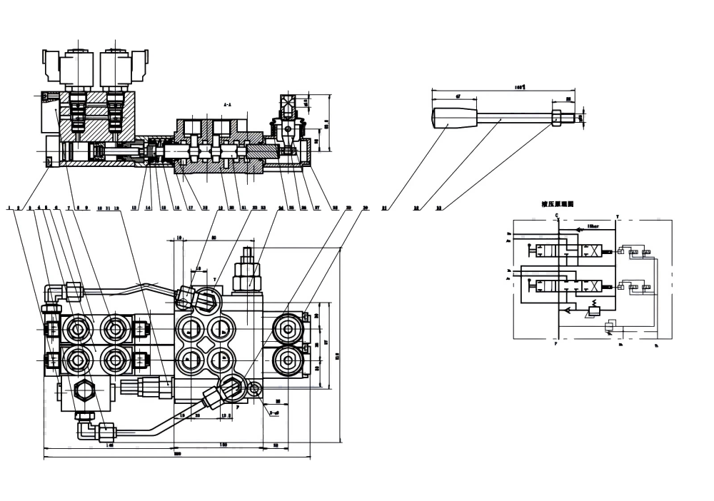 P40 Electro-hydraulic 2 Spool Monoblock Directional Valve drawing image