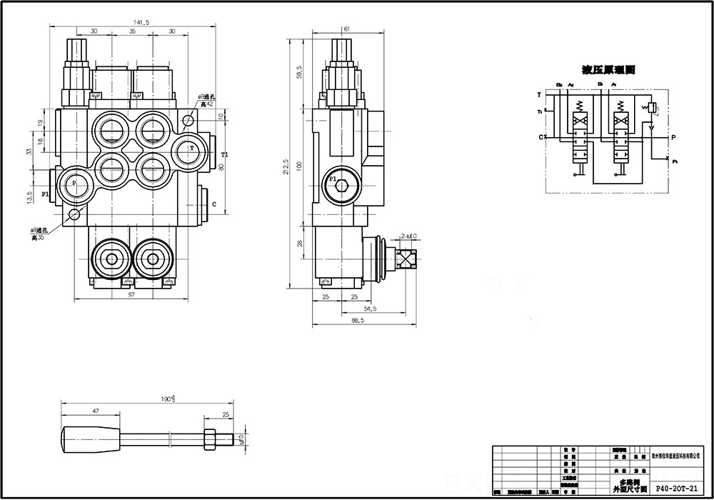 P40A Manual 2 Spool Monoblock Directional Valve | Industry-Leading Hydraulics drawing image