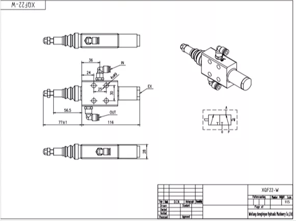XQF-22W Pneumatic 1 Spool Monoblock Directional Valve drawing image