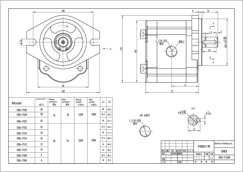 CBHS-FL-316 16 cc/rev Hydraulic Gear Pump drawing image