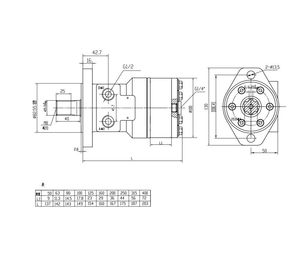 BMR_Cycloid Hydraulic Motor-2 63 cc/r 53 Lpm Hydraulic Motor drawing image