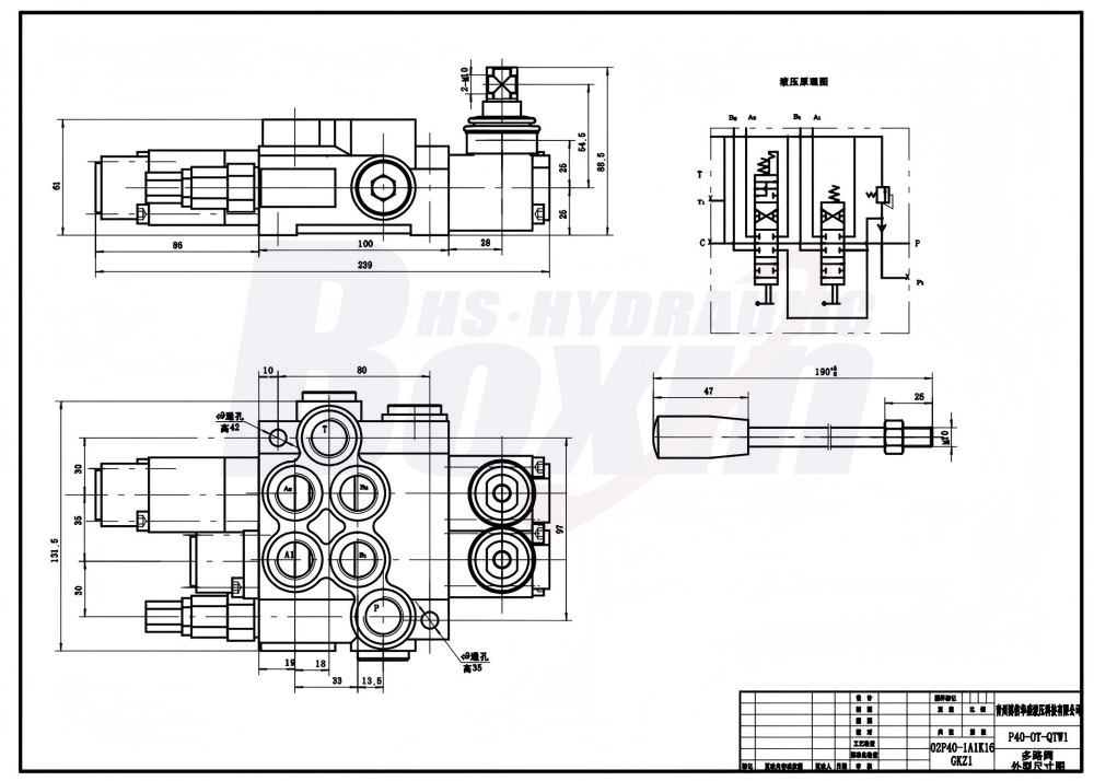 P40A Manual 2 Spool Monoblock Directional Valve drawing image