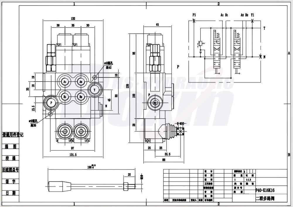 P40-G12-G38-2QTW1 Manual 2 Spool Monoblock Directional Valve drawing image