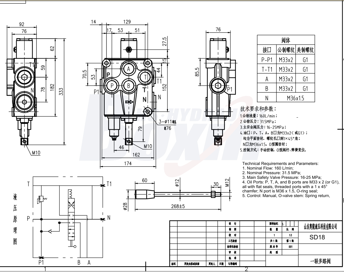 SD18 Manual 1 Spool Monoblock Directional Valve drawing image