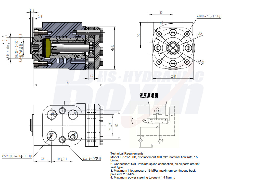 BZZ1-E100C 100 ml/r 7.5 L/min Streering Unit drawing image