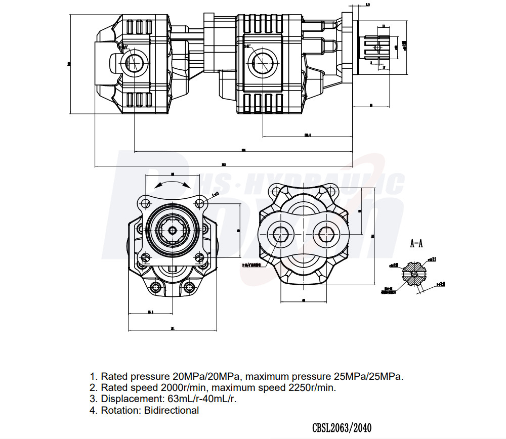 CBSL-2063-2040 63 cc/rev 20 MPa (2900 psi) Hydraulic Gear Pump drawing image