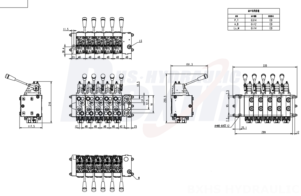 Advanced Hydraulic Valve Technology: HSDVG32 4 Spool Proportional Control Valve drawing image