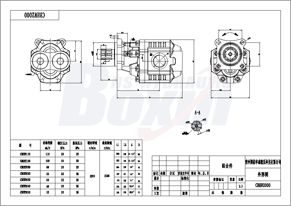 CBHW-ISO-100-Y 100 cc/rev 20 MPa (2900 psi) Hydraulic Gear Pump drawing image