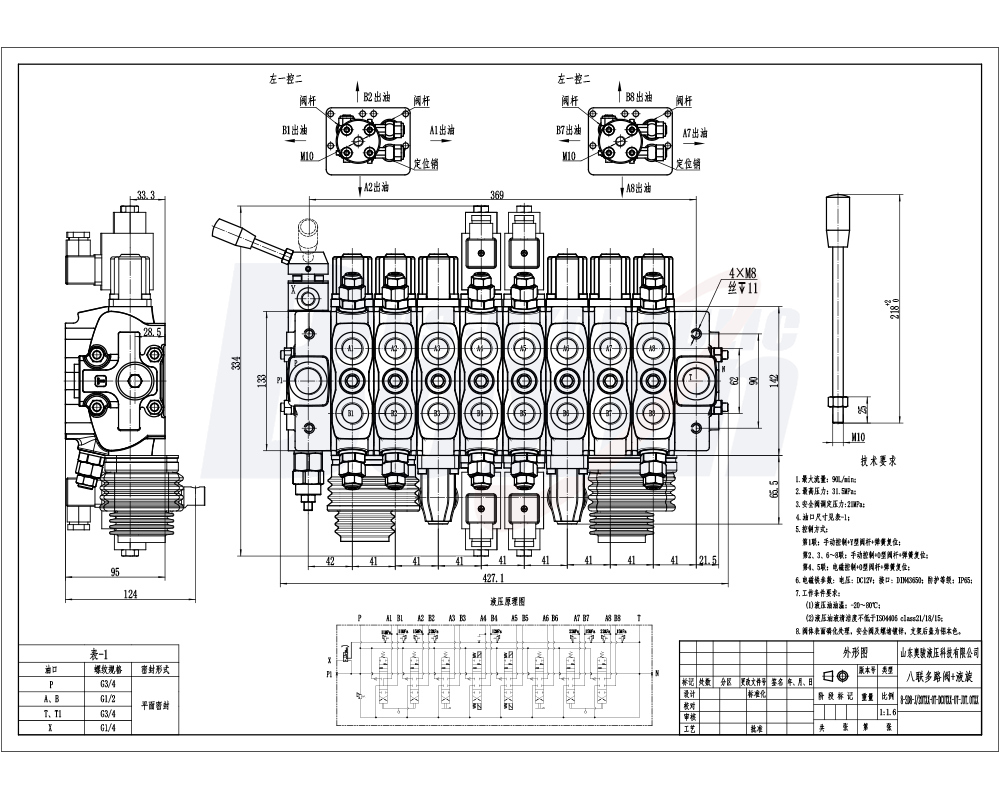 Hydraulic Valve | Manual 8 Spool Sectional Directional Valve | Factory Supply drawing image