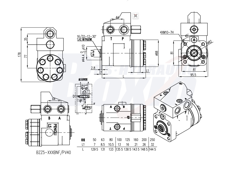High-Flow Hydraulic Steering Unit 101S-5T-50-PV40 Wholesale drawing image