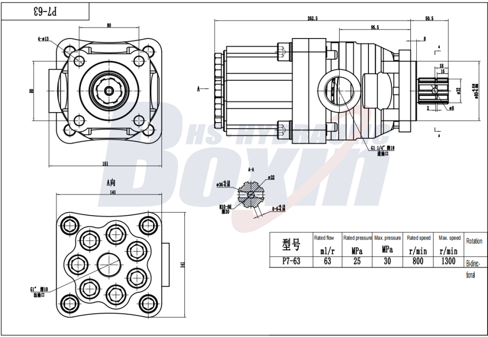 P7-63-GRAY 63 cc/rev 25 MPa (3625 psi) Hydraulic Piston Pump drawing image