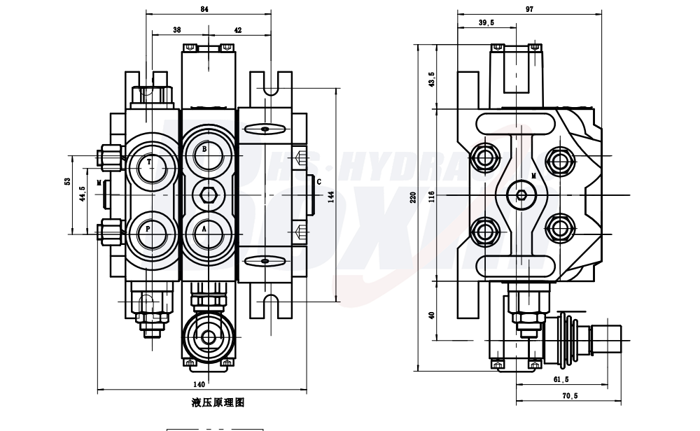 DCV60-JZTAW-J Manual 1 Spool Sectional Directional Valve drawing image