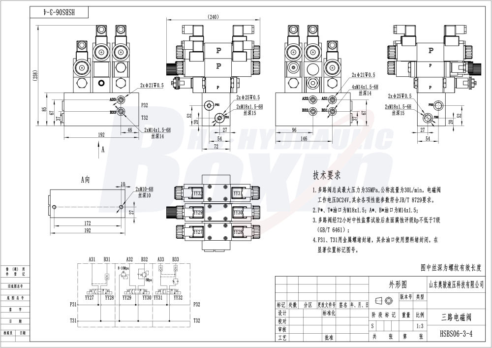 Strategic Partnership Opportunities for HSBS06 Solenoid 3 Spool Valve Distribution drawing image