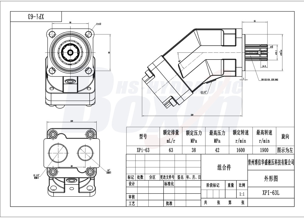XPi-63L 63 cc/rev 38 MPa (5511 psi) Hydraulic Piston Pump drawing image