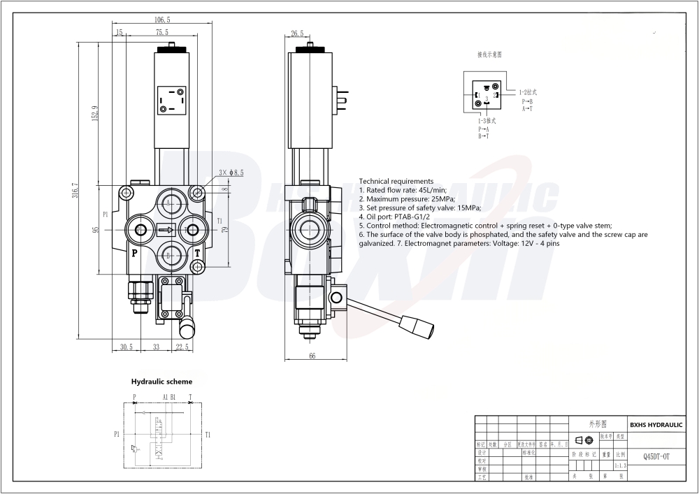 Direct Manufacturer of Q45 Solenoid and Manual 1 Spool Hydraulic Valve drawing image