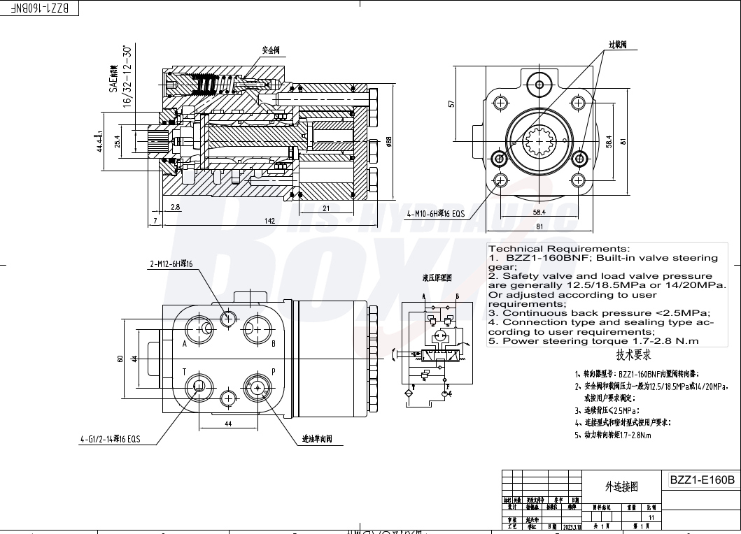 BZZ1-E160B 160ml/r 12L/min Hydraulic Steering Unit: Distributors Wanted Globally drawing image