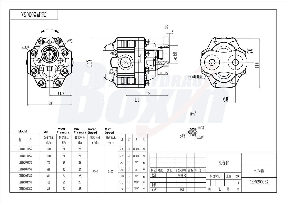 CBHW-UNI-80 80 cc/rev 25 MPa (3625 psi) Hydraulic Gear Pump drawing image