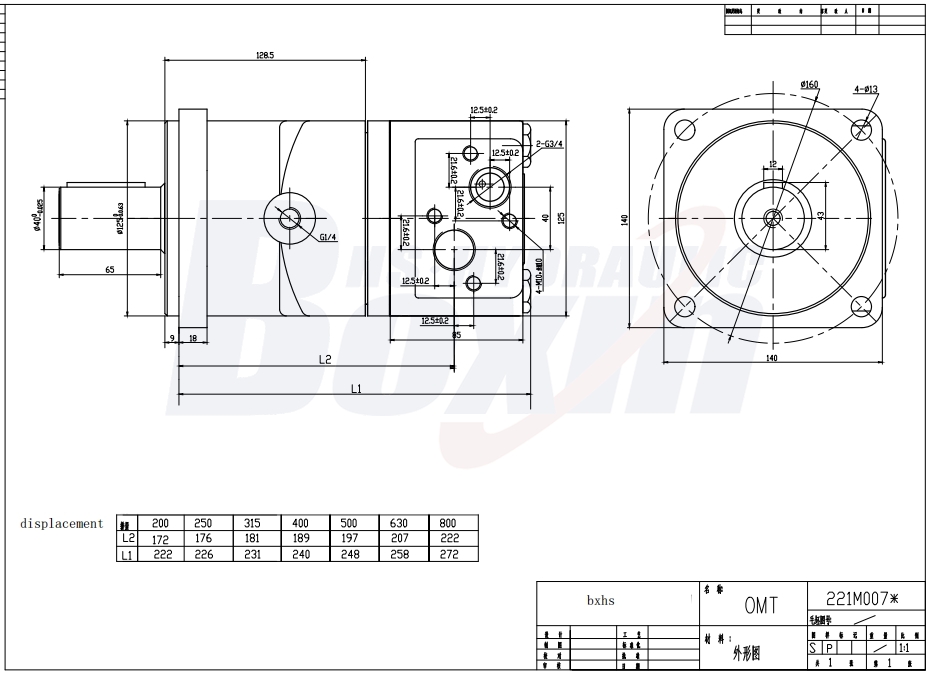 BMT400 400 cc/r 125 Lpm Hydraulic Motor drawing image