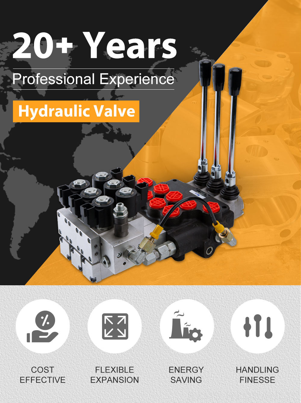 P80 Electro-hydraulic 3 Spool Monoblock Directional Valve detailed image