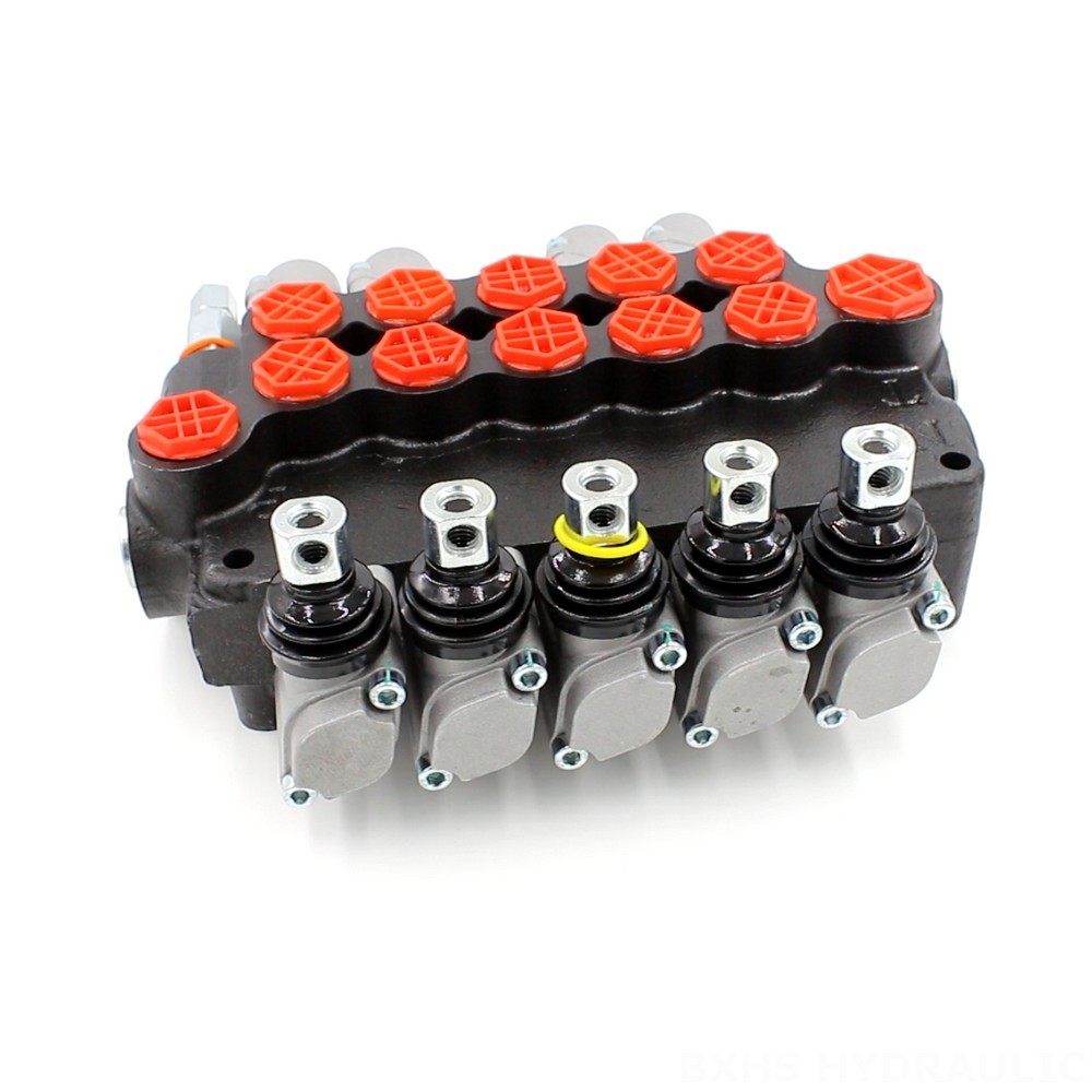 P80-G34-G12-2OT-YW-2OT 5 Spool Hydraulic Directional Valve | Factory Direct & Customizable Manual 5 Spool Monoblock Directional Valve image